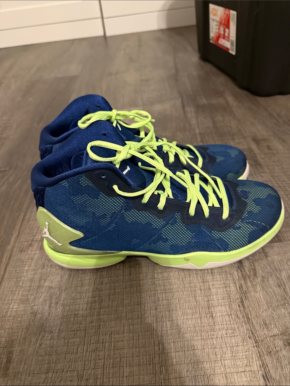 Men’s Jordan Blue with Neon Green Accents Basketball Sneakers